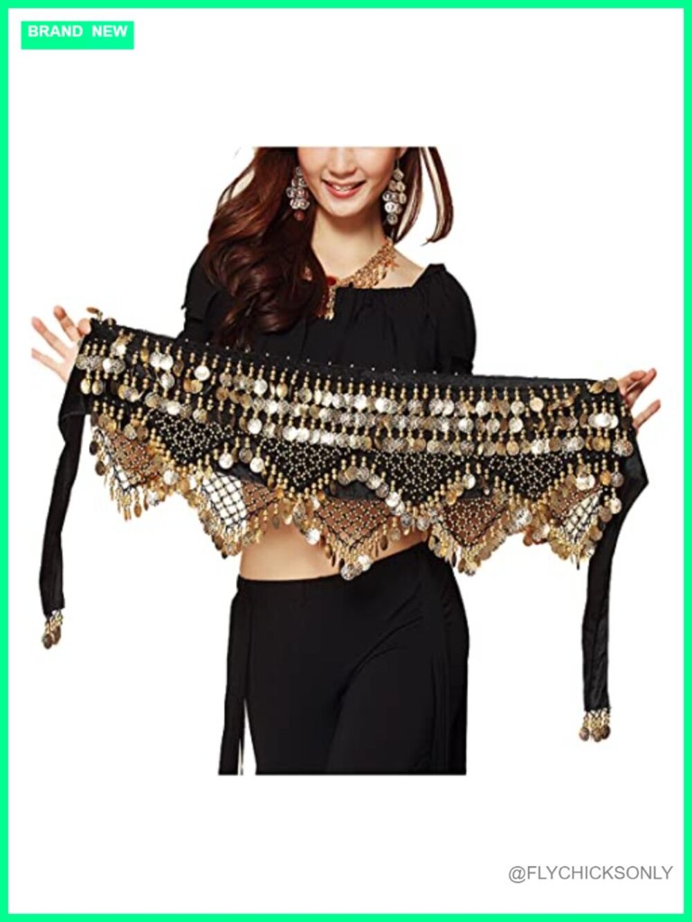 Bellydance Hip Scarf with Gold Coins Wrap Noisy Dance Skirt